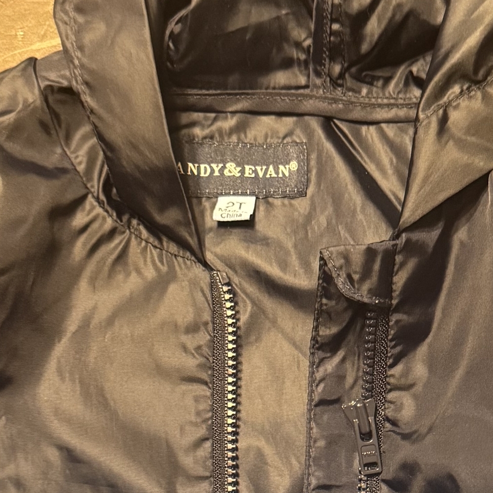 Andy & Evan Color Block Blue Hooded Rain Jacket Full Zip Front Pockets Size 2T - Picture 2 of 2